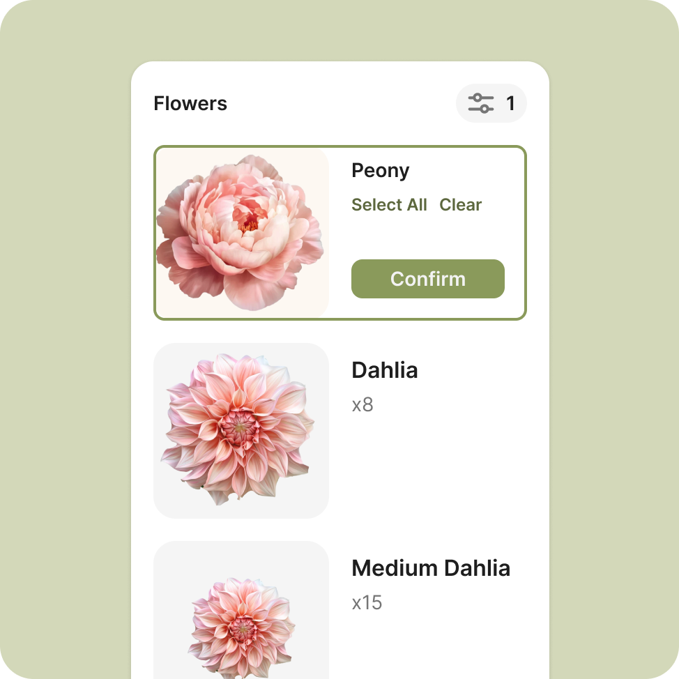 BloomVision flower selection panel