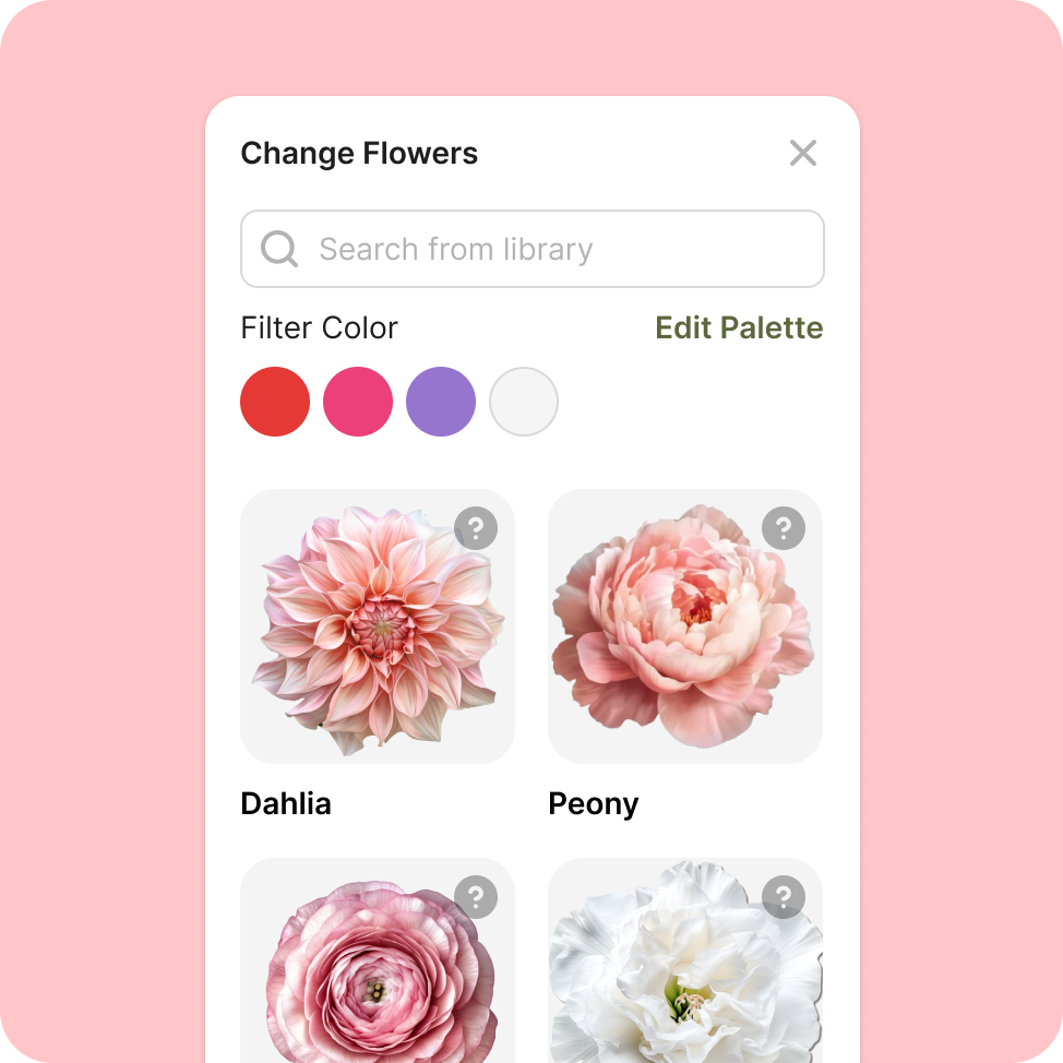 BloomVision change-flowers selection dialog