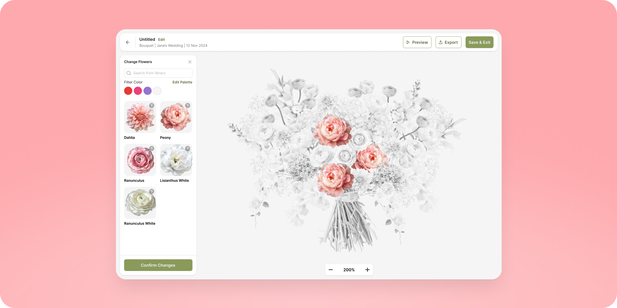 BloomVision bouquet editing canvas