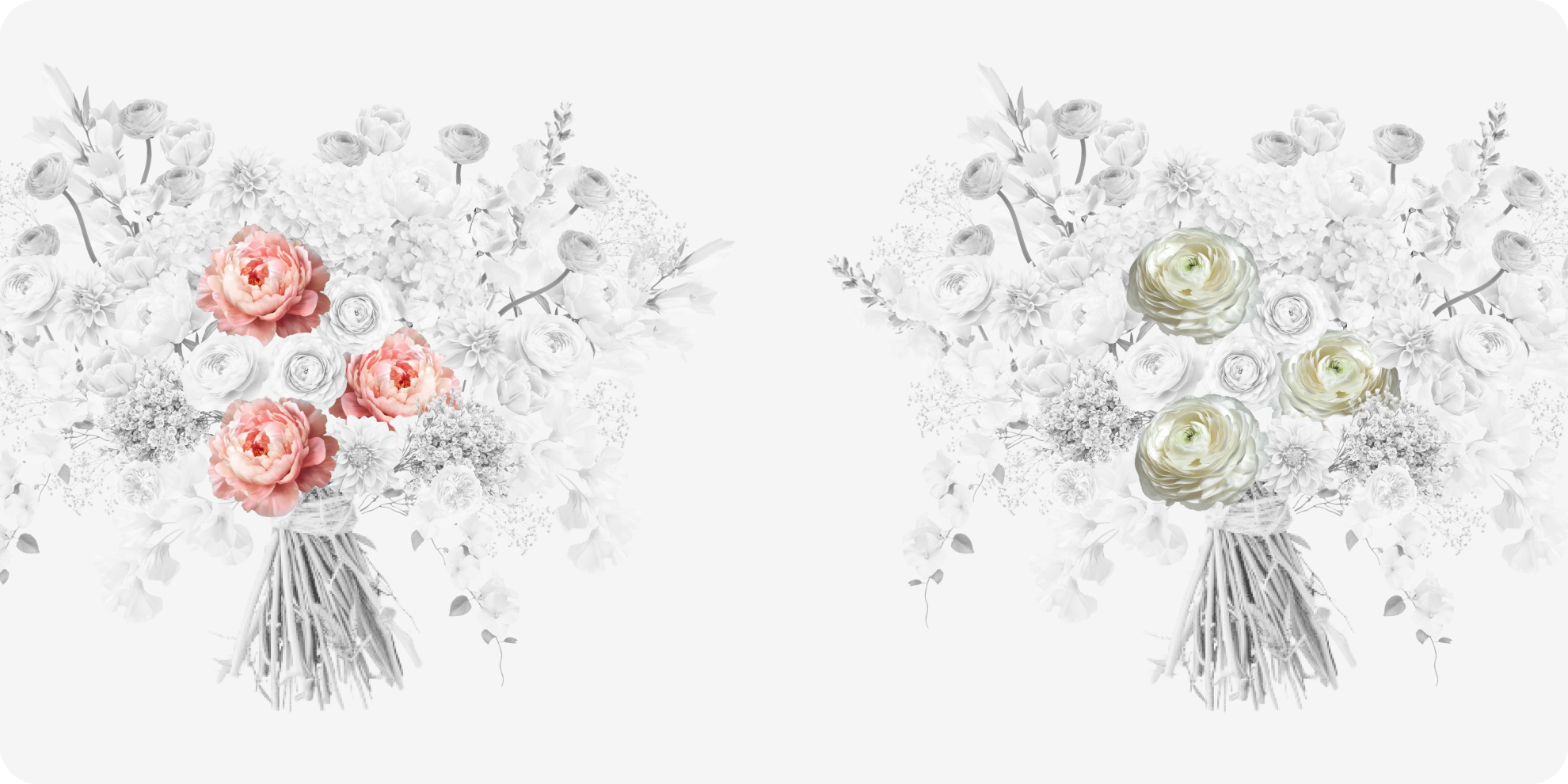 Comparing flower choices in a bouquet