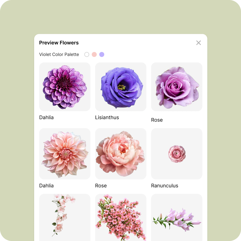 BloomVision flower preview within a palette