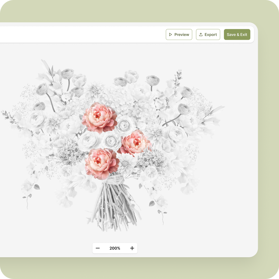 BloomVision bouquet canvas with selected flowers
