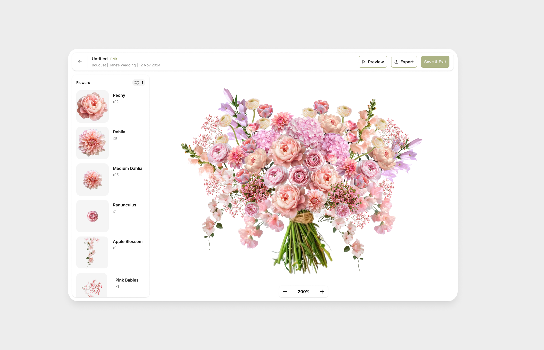 BloomVision bouquet design workspace