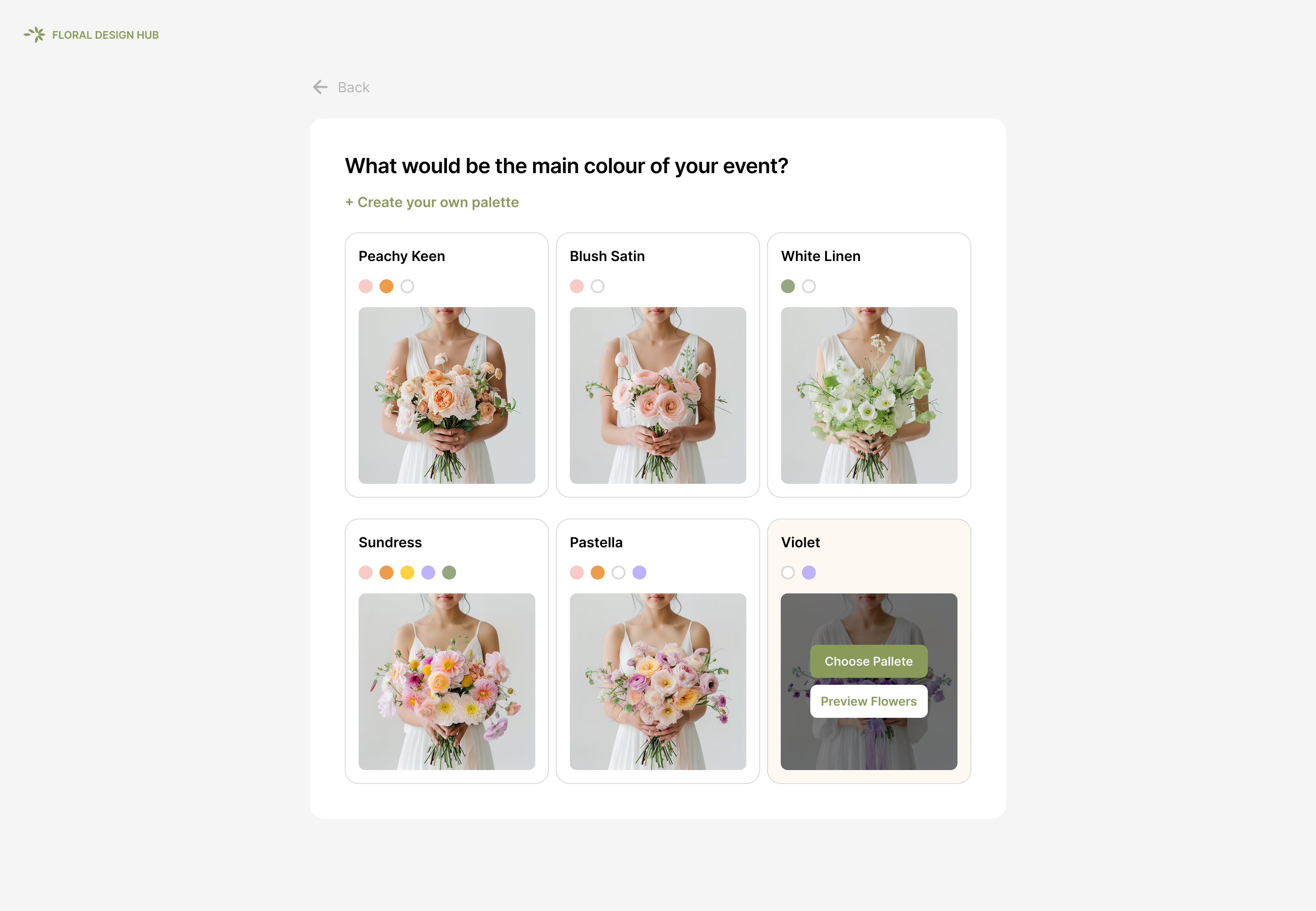 Selecting a colour palette for a bouquet