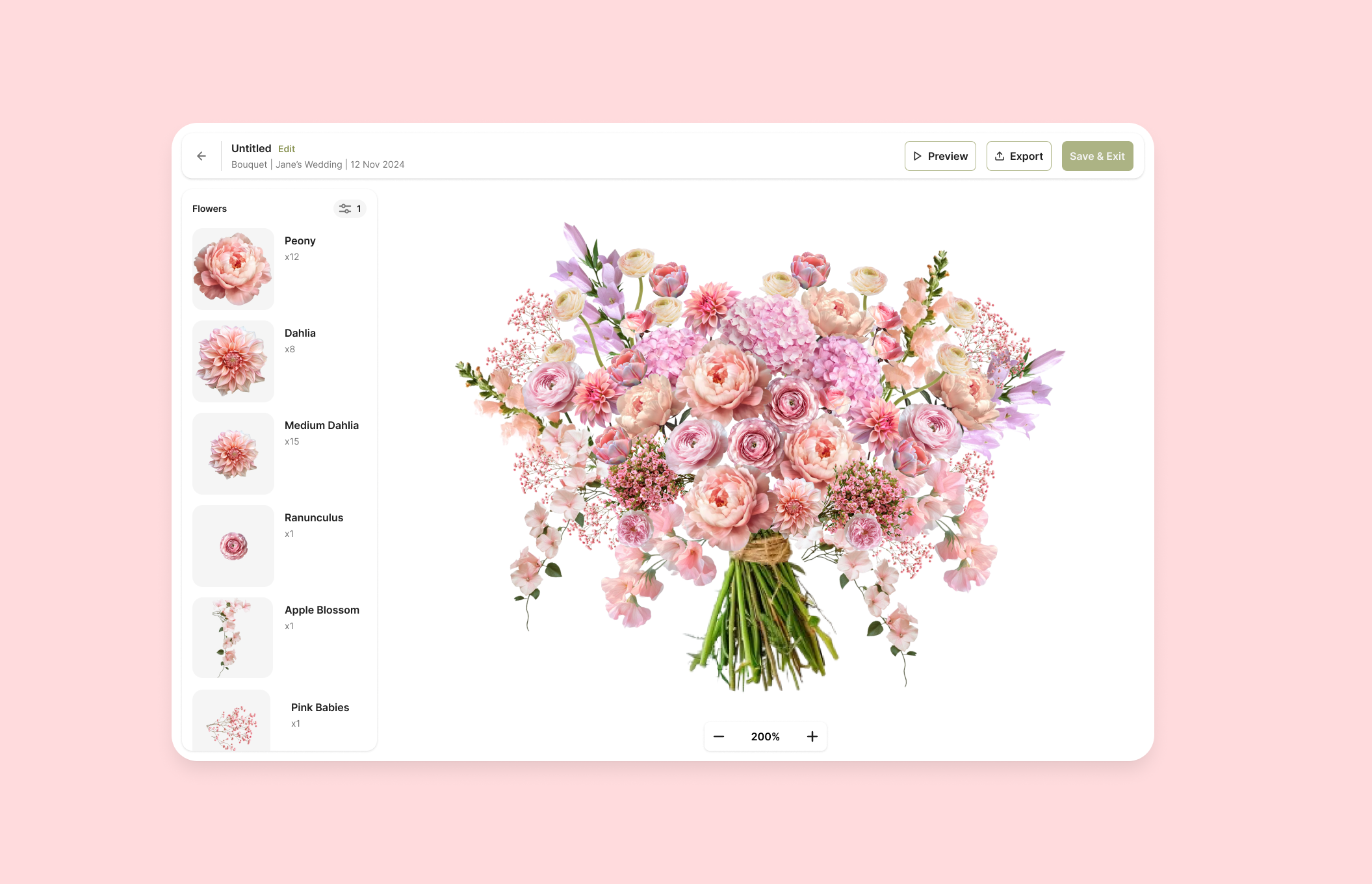 BloomVision bouquet workspace