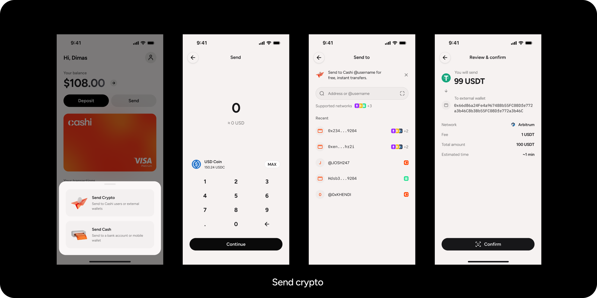 Cashi send crypto flow