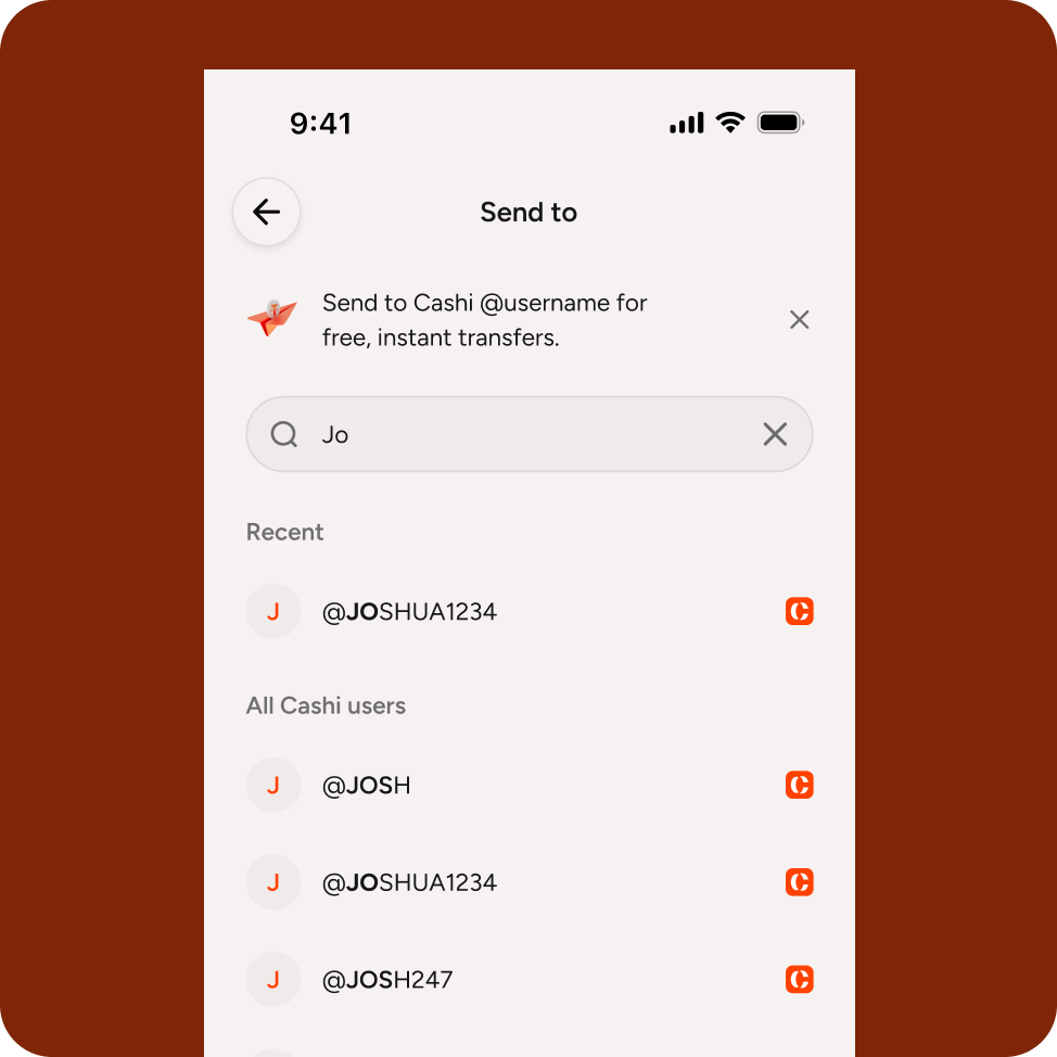 Cashi recipient search flow