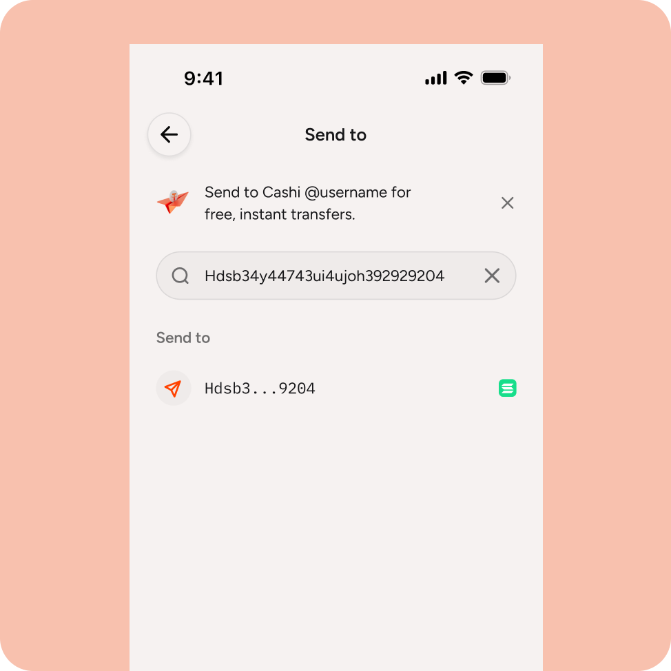 Cashi wallet address search flow
