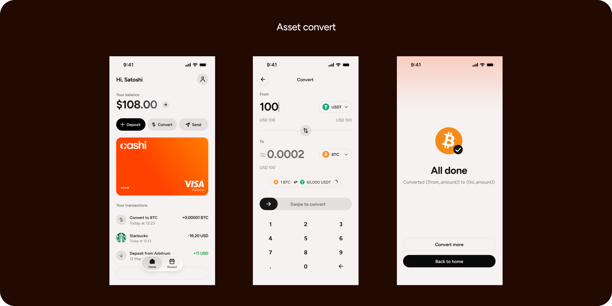 Cashi asset conversion flow