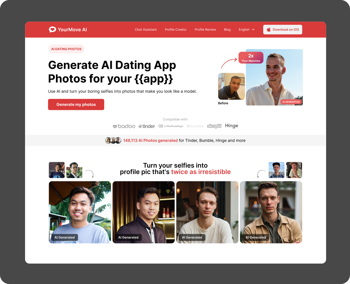 AI dating photo landing page