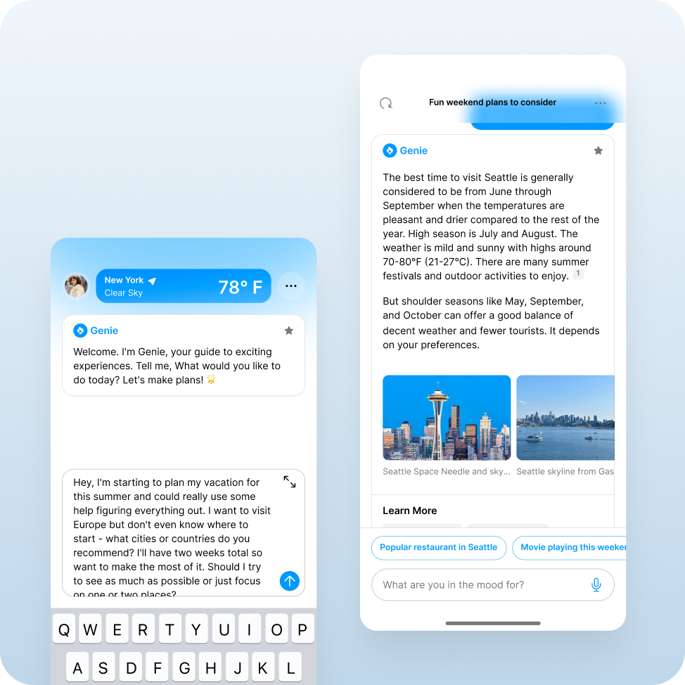 Travel assistant app screens