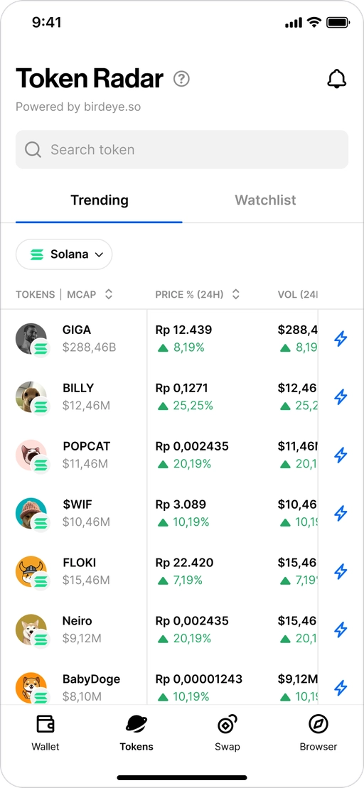 Token Radar trending token discovery interface