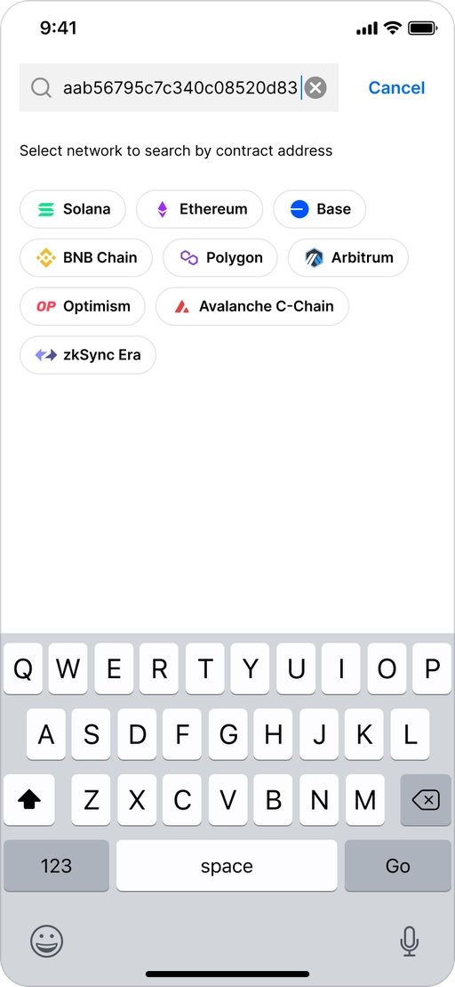 Token Radar network selection for contract search
