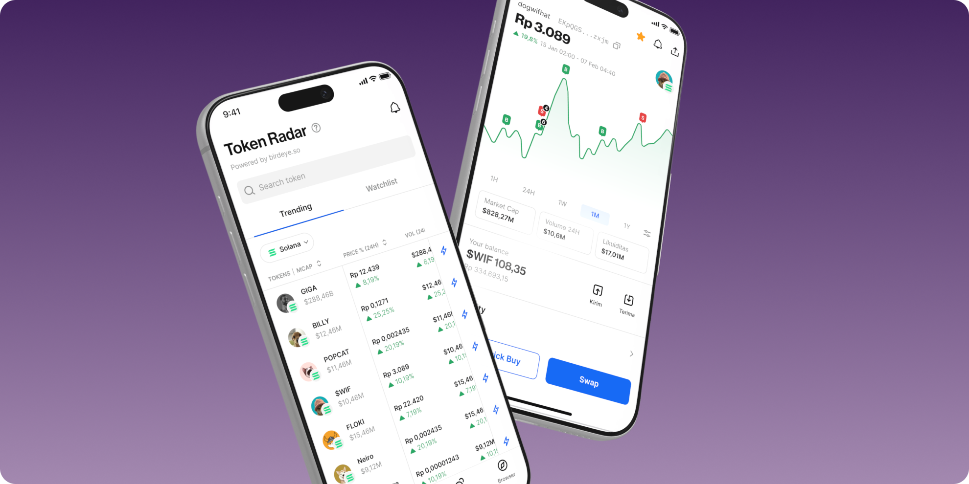 Token Radar discovery and token-detail screens