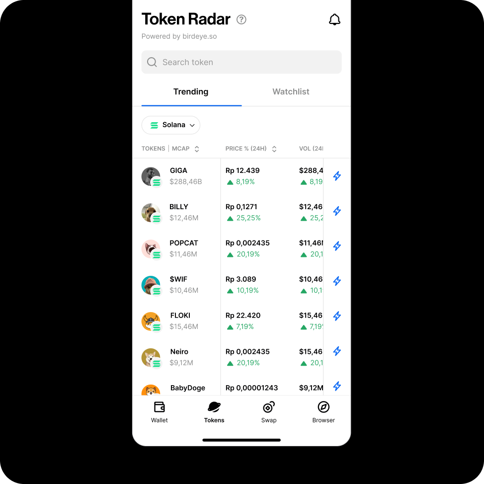 Token Radar trending-token discovery screen