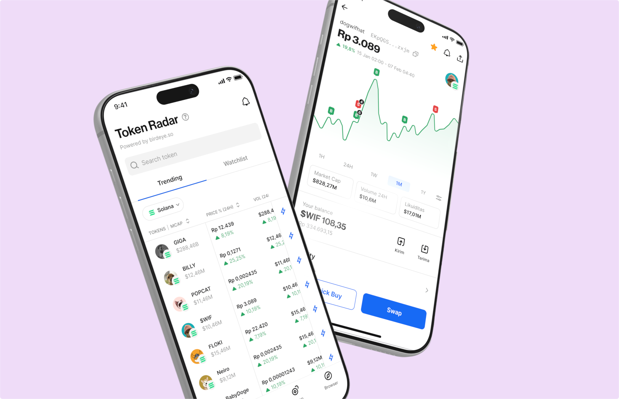 Token Radar product screens